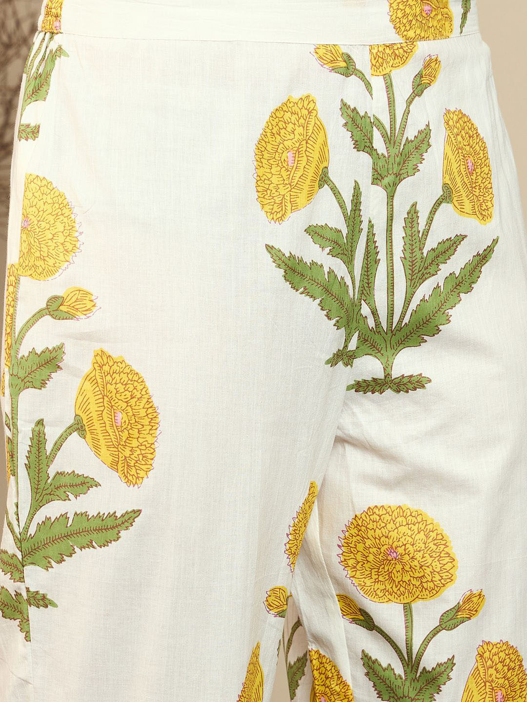 Premium Cream Cotton Marigold Print Kurta Set
