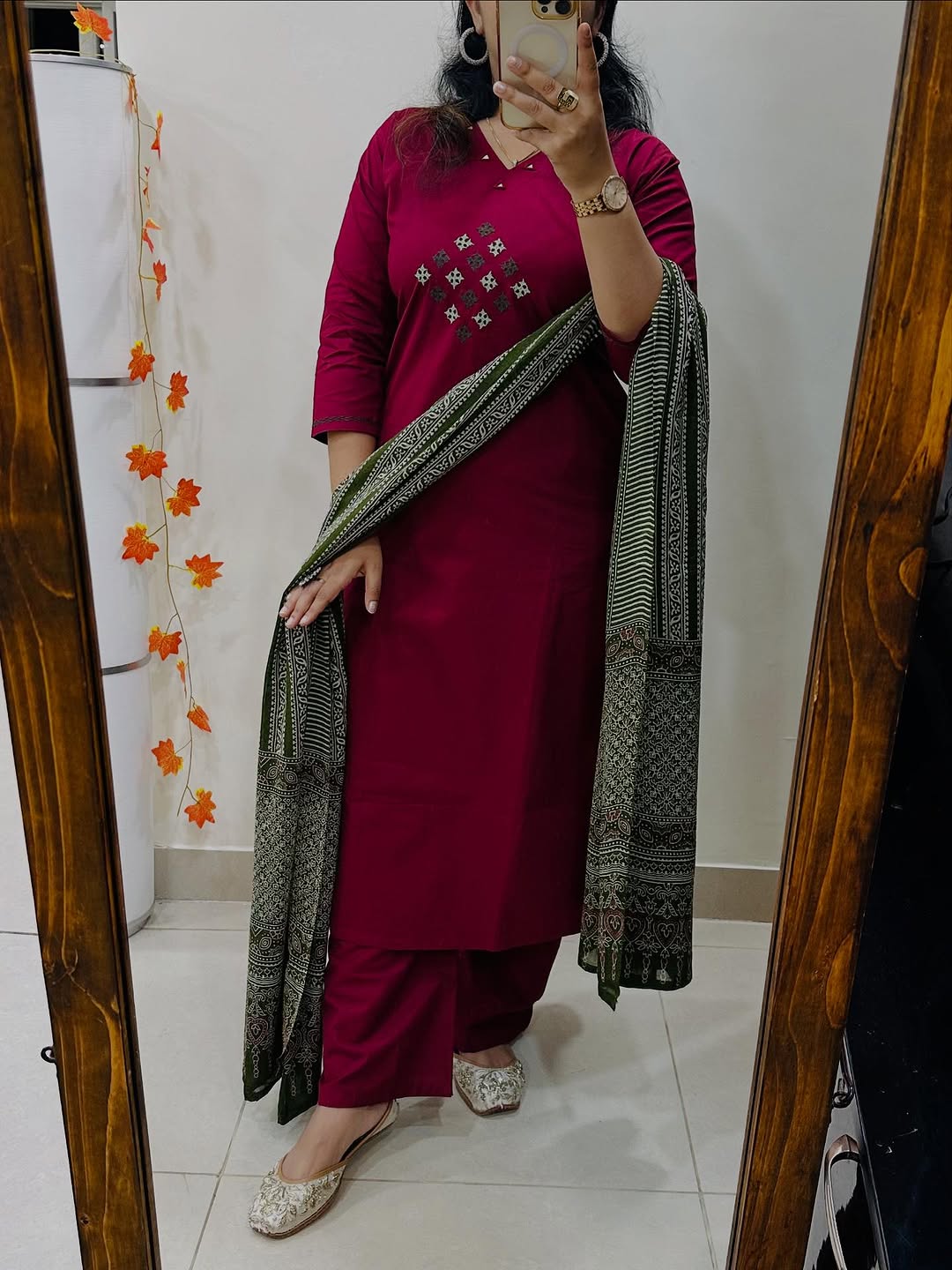 Women’s Solid Cotton Kurti Pant & Dupatta Set