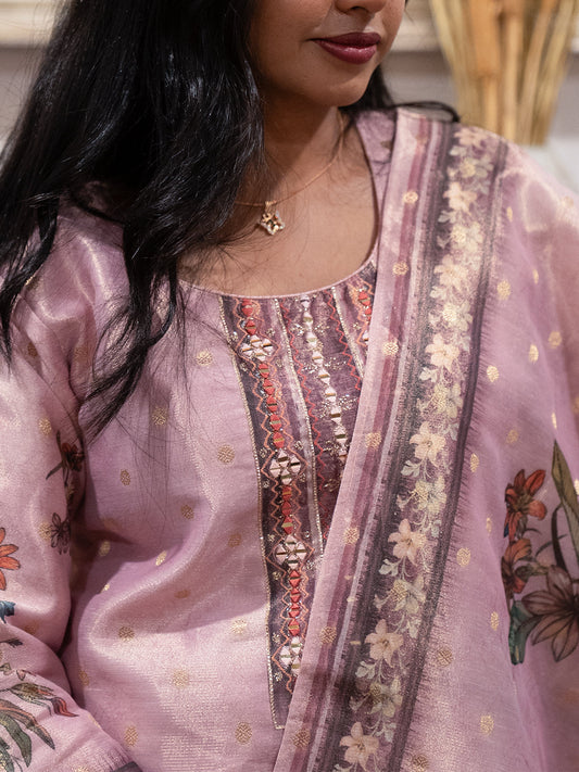 Women Pink MM Silk Printed Kurti Set EKS108