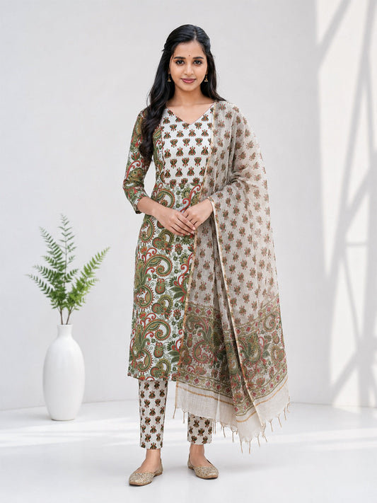 Women Printed Blue with Green Kurti Set EKS141