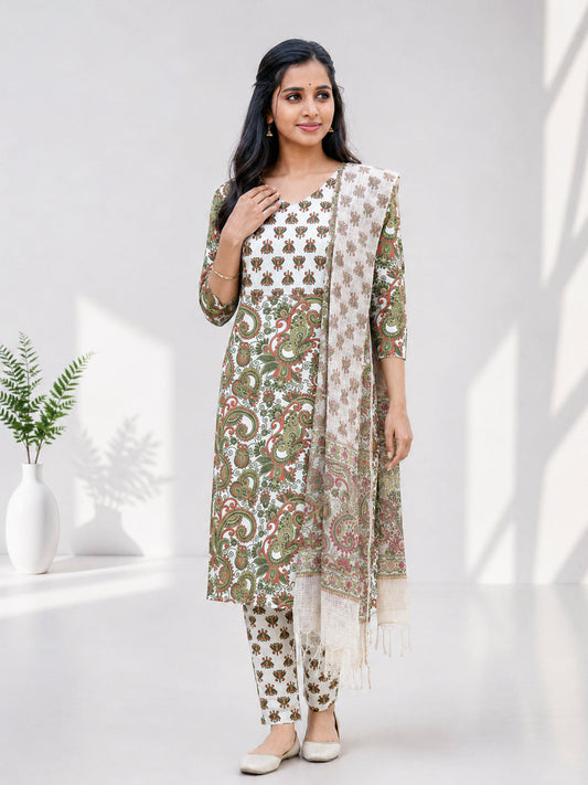 Women Printed Blue with Green Kurti Set EKS141
