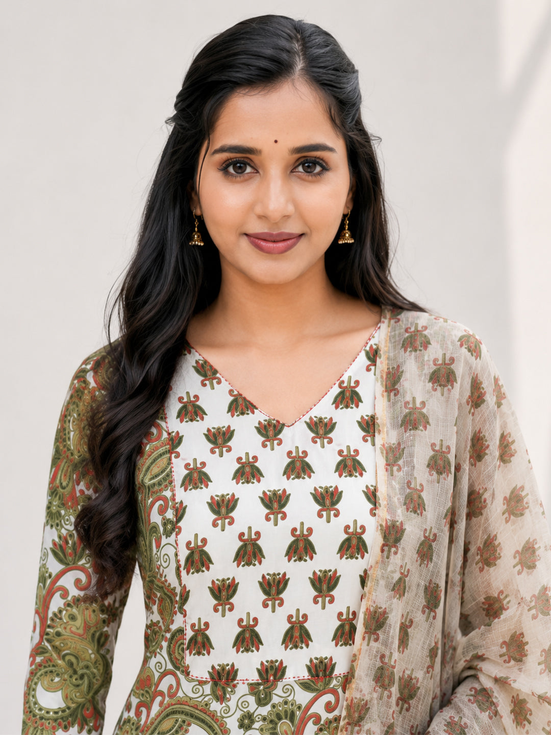 Women Printed Blue with Green Kurti Set EKS141