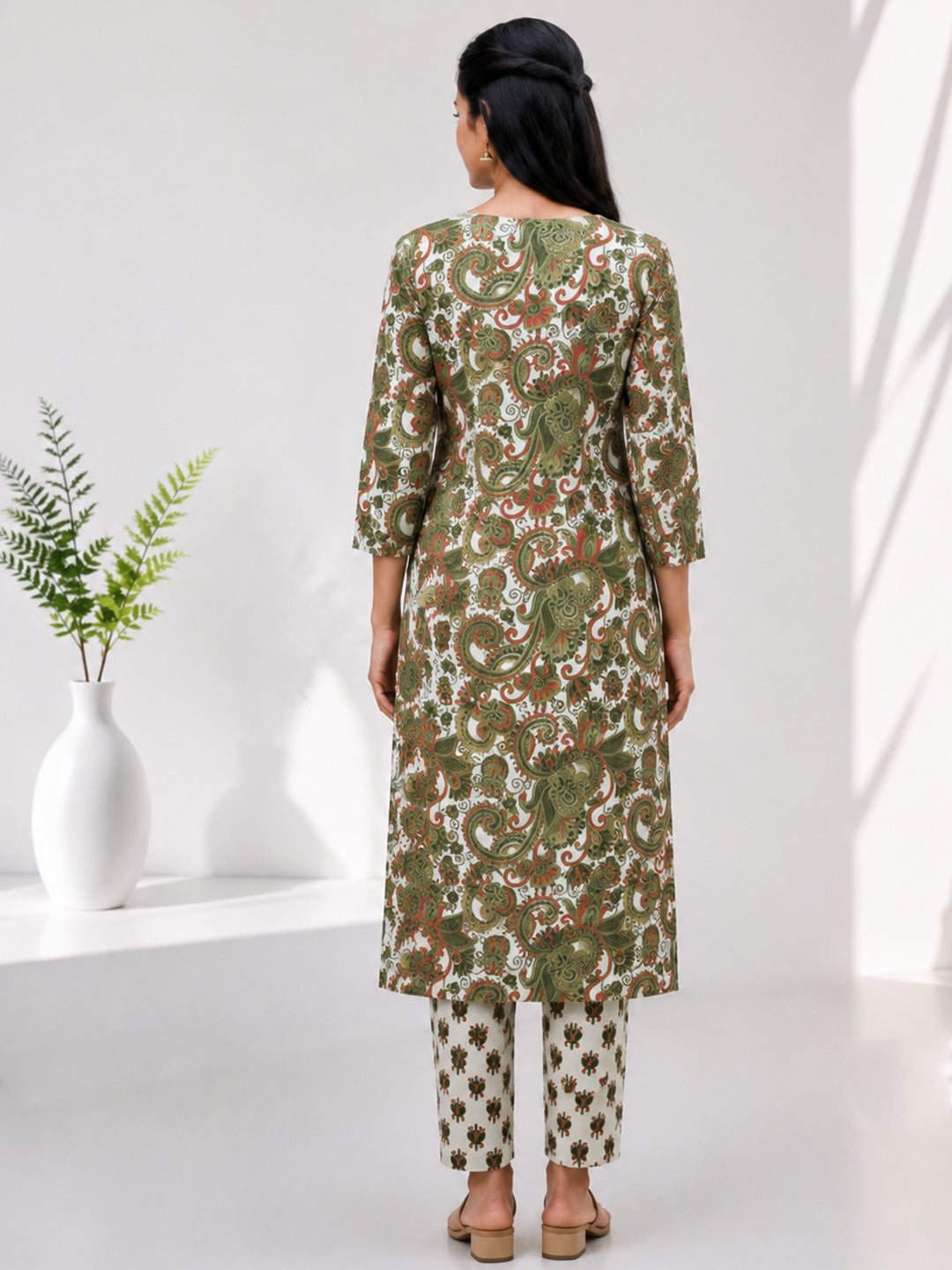 Women Printed Blue with Green Kurti Set EKS141