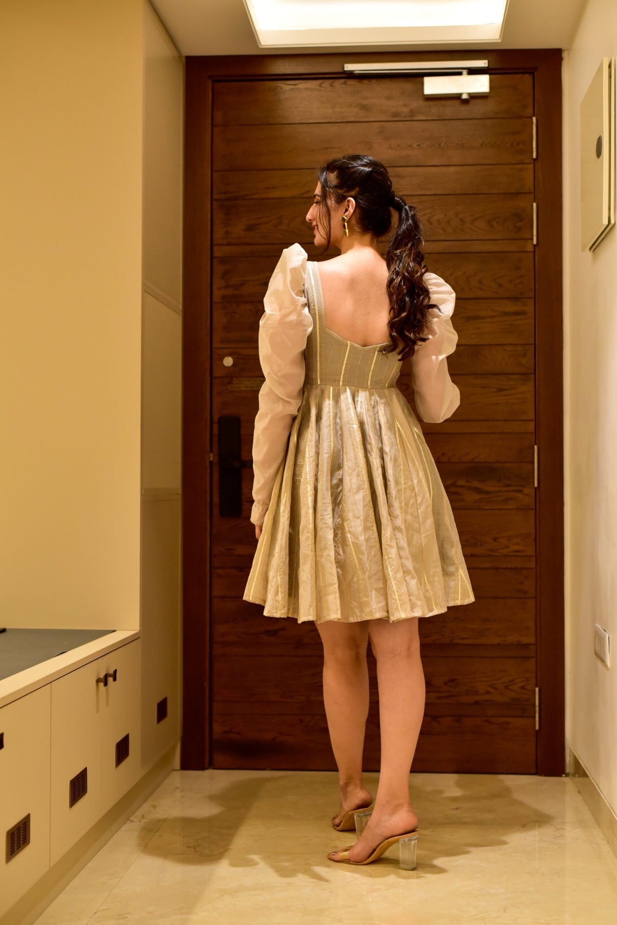 beige shimmer chanderi dress