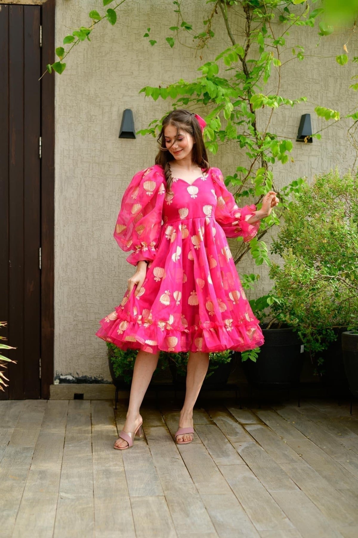 pink lotus organza dress