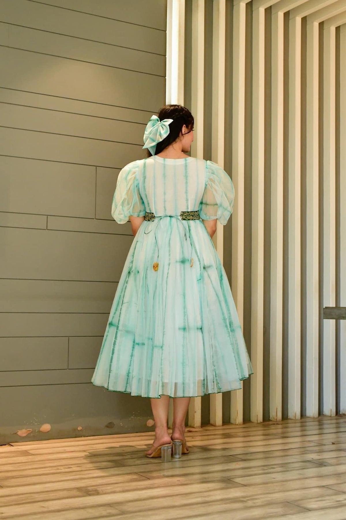 Green shibori organza dress