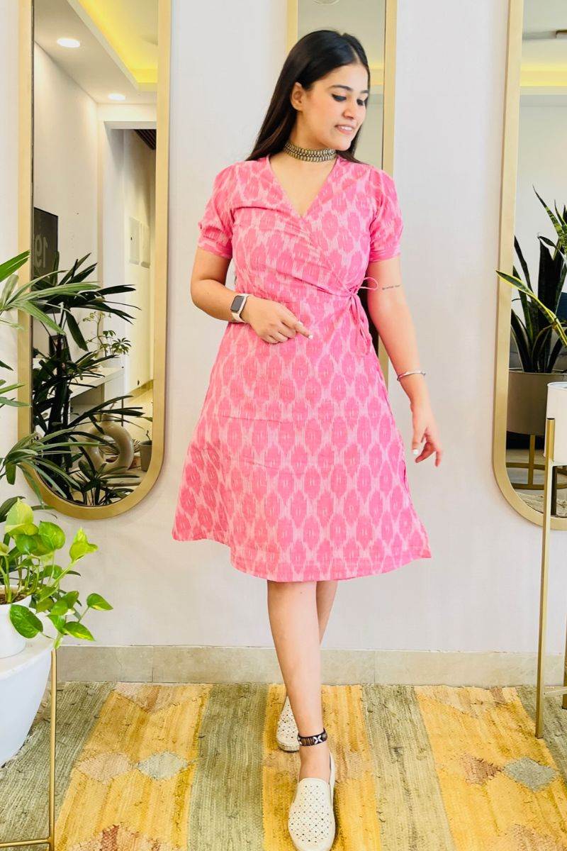 PASTEL PINK IKAT WRAP DRESS