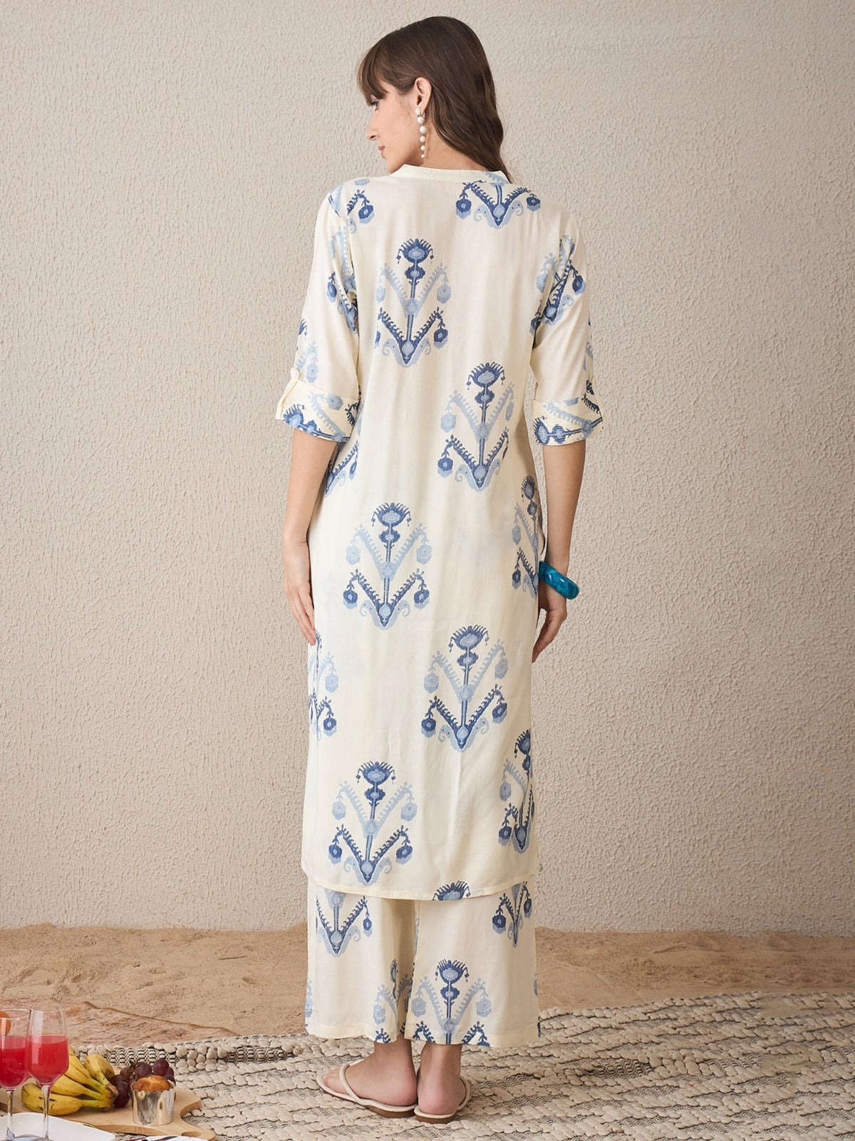 Straight Fit Cream Cotton Kurta Pant Set