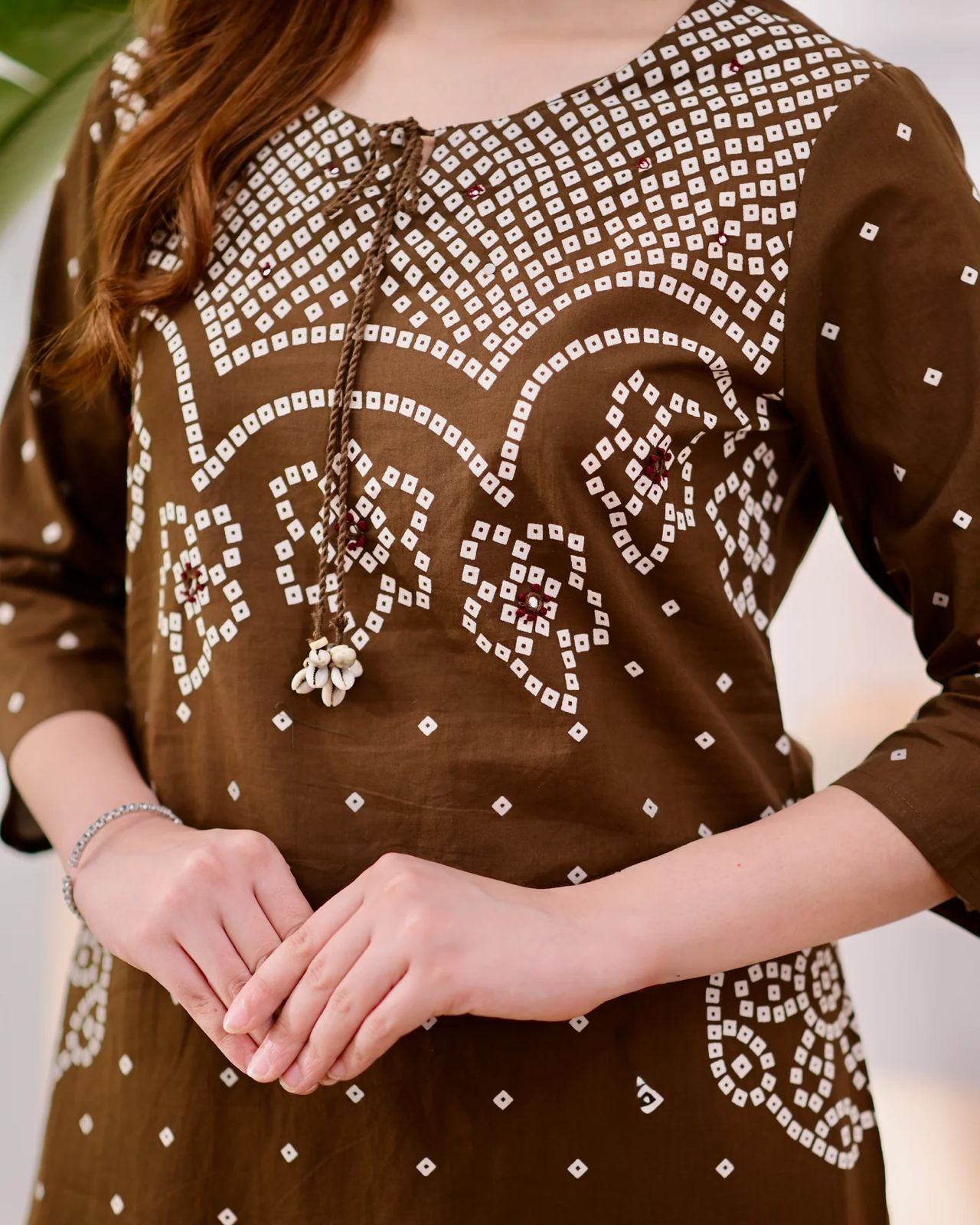 Premium Coffee Brown Bandhni Cotton Kurta Set