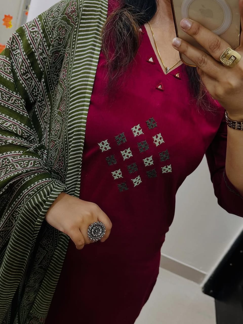 Women’s Solid Cotton Kurti Pant & Dupatta Set