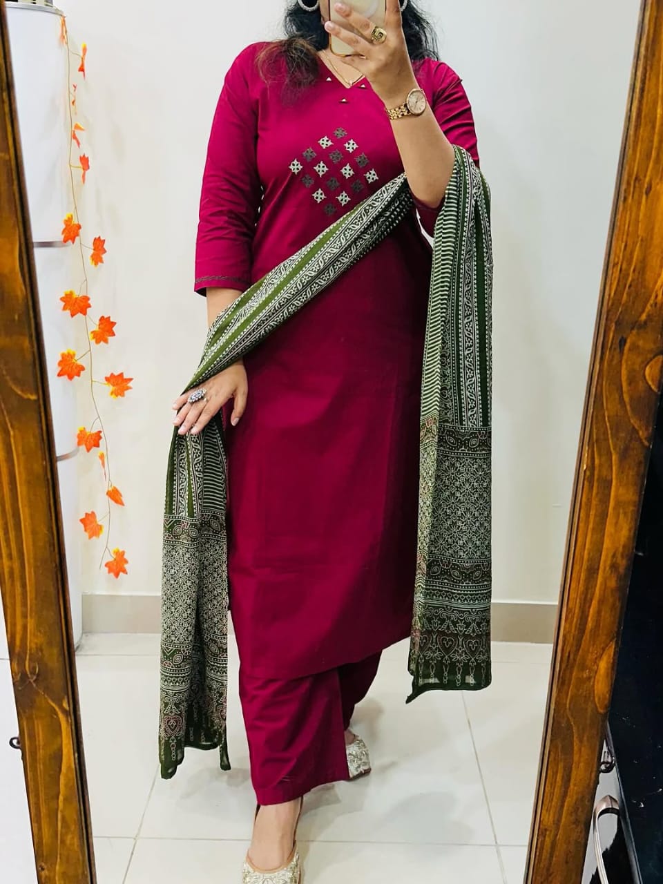 Women’s Solid Cotton Kurti Pant & Dupatta Set